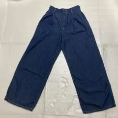 GU ライトデニムタックワイドパンツ ブルー Lサイズ