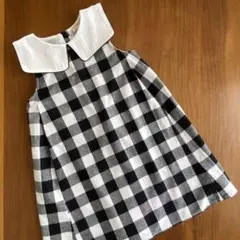 petit main ノースリーブ　ワンピース　130㎝　チェック　黒　白