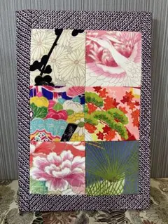 和風花柄パッチワーク 小物　和柄　着物　インテリアパネル　古布　ちりめん