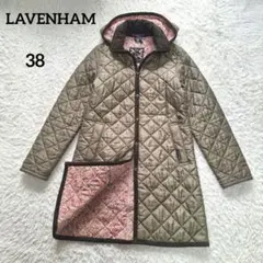 ラベンハム　キルティングコート　リバティ　フード付き　カーキ　38　イギリス製