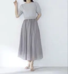 ナチュラルビューティーベーシック パフスリーブニット ドッキング ワンピース