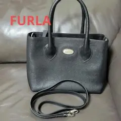 FURLA フルラ レザー ショルダーバッグ アコーディオン ブラック 