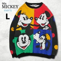 90s Disney ミッキーグーフィー スウェット L相当 クレイジーパターン