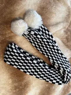 男　女　チェック柄　マフラー　冬　防寒　スリムマフラー　白　黒