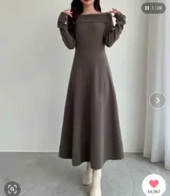 cenea オフショル風スクエアネックロングニットワンピ M モカ