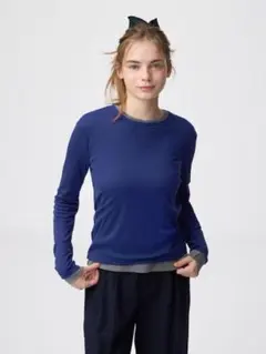 GUソフトシアークルーネックT ネイビー