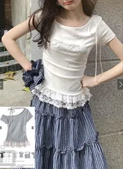 半袖トップスレース付き 黒のサムネイル
