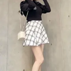 GRL ダイヤ柄ツイードフレアミニスカート スナ系