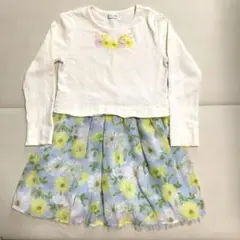 【美品】KP 花柄刺繍 長袖ワンピース 130