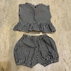 ギンガムチェック セットアップ　黒白　ノースリーブ　ショートパンツ