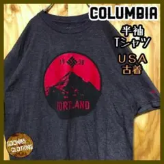 チャコール グレー USA古着 90s コロンビア 半袖 Tシャツ デカロゴ