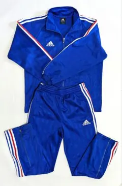 adidas白赤ブルーのストライプ ジャージ 上下 セットアップ