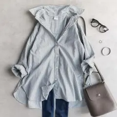 美品▲アーバンリサーチドアーズ//ストライプコットンローンシャツ▲長袖シャツ