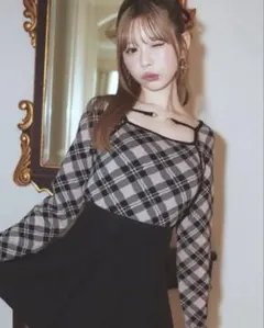 GRL チェック柄パールビットニットトップス