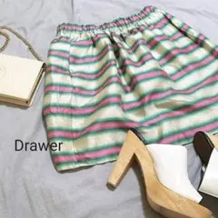 Drawer ドゥロワー マルチボーダー柄シルク混シャイニーミニスカート 36のサムネイル