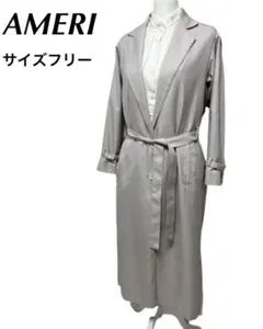 AMERIアメリ✨トレンチコート　プリーツ　ベルト　フリー　ライトグレー　美品のサムネイル