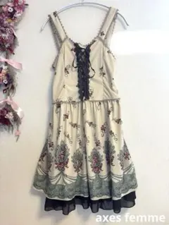 axes fammeアクシーズファム 薔薇柄レースアップチュニックワンピースM