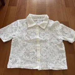 GU ホワイト レース編み 半袖シャツ