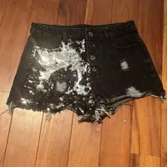 デニム　ショートパンツ　スパンコール　ブラック