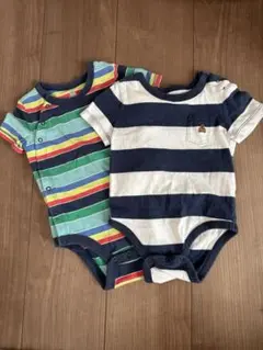 GAP 青　ストライプ　ボーダー　半袖　ロンパース 6-12ヶ月　２点セット