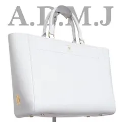 未使用級 ADMJ エーディーエムジェイ レザー シボ革 トートバッグ 白 A4のサムネイル