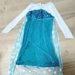 エルサ風　青色スパンコール付き長袖ドレス　ディズニー　コスプレ