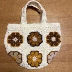 ハンドメイド　バック　アフリカンフラワー　モチーフ　コットン