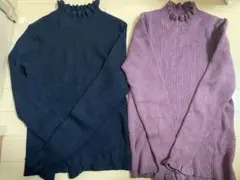 GRL リブニットトップス　暖かハイネックカットソー２枚セット黒ワイン色