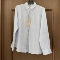 レギュラーカラー長袖シャツ M サックスブルーストライプ