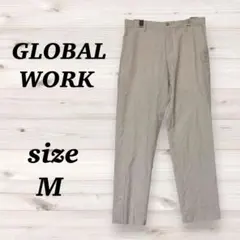 グローバルワーク（M） ストライプ　カジュアルパンツ　麻混　ベージュ　ひも付き