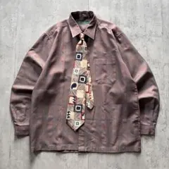 古着 まとめ セット売り ネクタイシャツ くすみカラー シルクネクタイ L