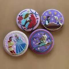 ア*ィ様 ディズニー刺繍缶バッジ　ラプンツェル、アラジン、オーロラ姫、シンデレラ