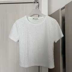 新品 ZARA ホワイト 穴あき Tシャツ L