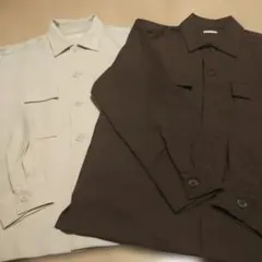 GU長袖シャツ2点セット ベージュ ブラウン S ゆったり目なのでアウターにも！のサムネイル