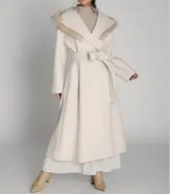 【CELFORD】エコファーフードコート　フード付きロングウールコート　36