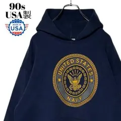 90sヴィンテージ古着USA製 NAVYパーカー 紺色L アメリカ海軍スウェットのサムネイル