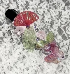 蝶と扇子のヘアクリップ 約10cm