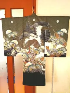 ◇◇京美 お宮参り 着物 男の子 絹100％ 正絹 鷹 金彩絵巻文様 一回