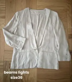 BEAMS ノーカラージャケット 七分袖　36 ベージュ 春夏 オフィスのサムネイル