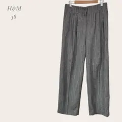 【H&M】 エイチアンドエム タックワイドパンツ スラックス ヘリンボーン 黒