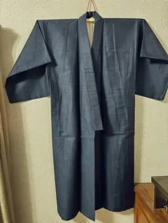 メンズ 藍色着物 羽織アンサンブル　紬風　秋冬ウール生地　軽く暖かオシャレな和装