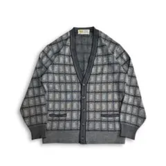 貴重 ニットカーディガン 80s 90s 総柄 ヴィンテージ 古着 昭和レトロ