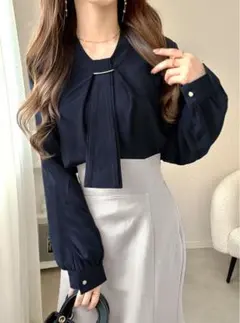 【GRL】ボウタイゴールドバーブラウス