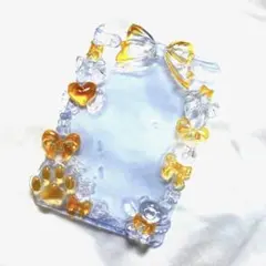 トレカケース　硬質ケース　デコ　レジン　リボン　羽　クマ　　肉球　オレンジ　B8