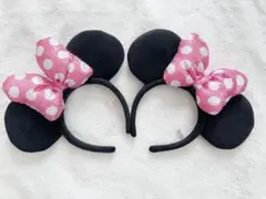 ディズニー　ミニー★スパンコール　カチューシャ★ピンク　2個セット★ドット