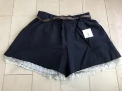 最終値下げ　新品未使用タグ付ハニーズ　ベルト付き裾レースキュロット　紺　Mサイズ