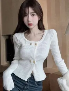 SHEIN リブニットトップス ホワイトのサムネイル
