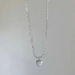 n93 ハート クリア ガラス ビーズ ネックレス ステンレス シルバー