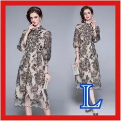 パーティー ドレス ワンピース レース 花柄 スパンコール 刺繍 Lサイズ