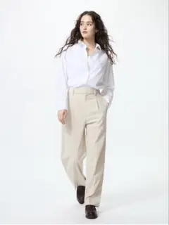 【UNIQLOユニクロ】M/タックワイドパンツ/ナチュラル
